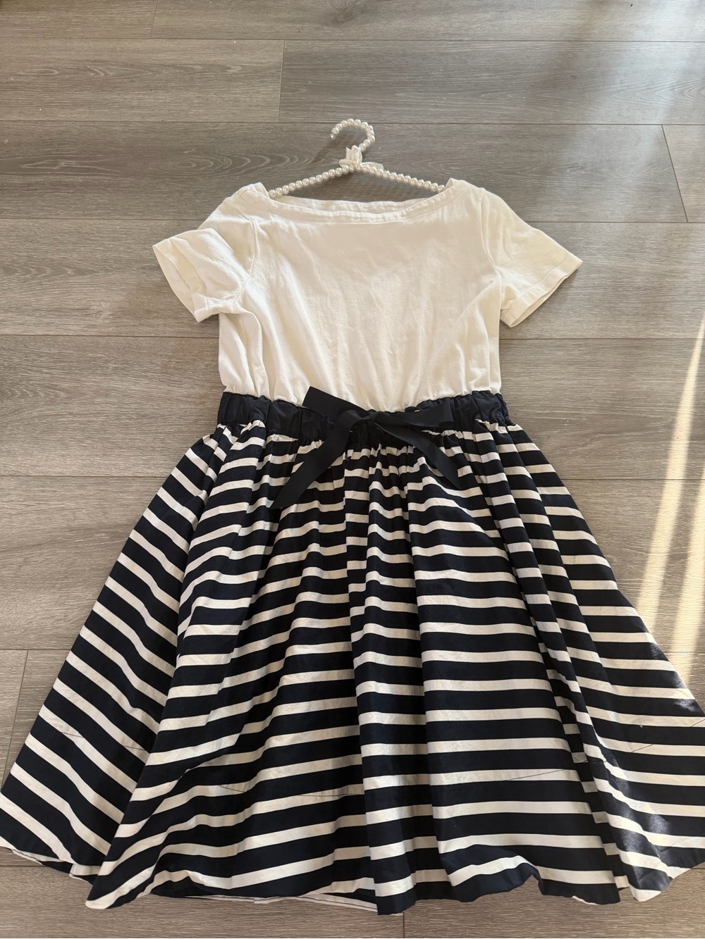kate spade White and Navy Striped Tie-Waist Mini Dress